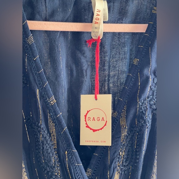 NWT Raga Dusk Till Dawn Boho Jumpsuit Navy with Gold Lurex Details Size Small - Picture 5 of 8